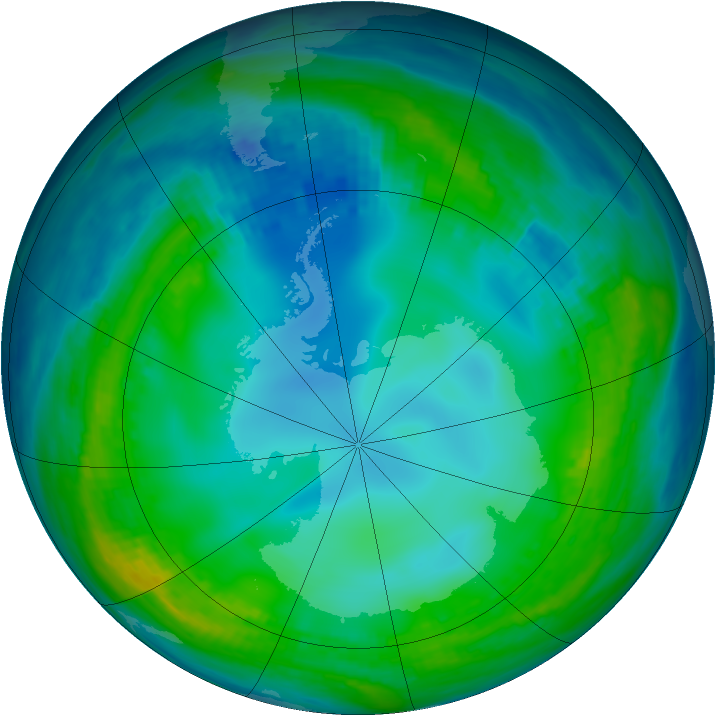 Antarctic ozone map for 29 May 1990